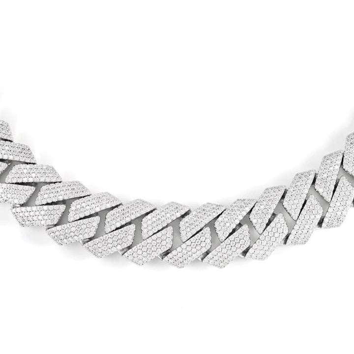20MM Fully Iced Pave Cuban Link VVS1 D Color Moissanite Chain 925 Sterling Silver