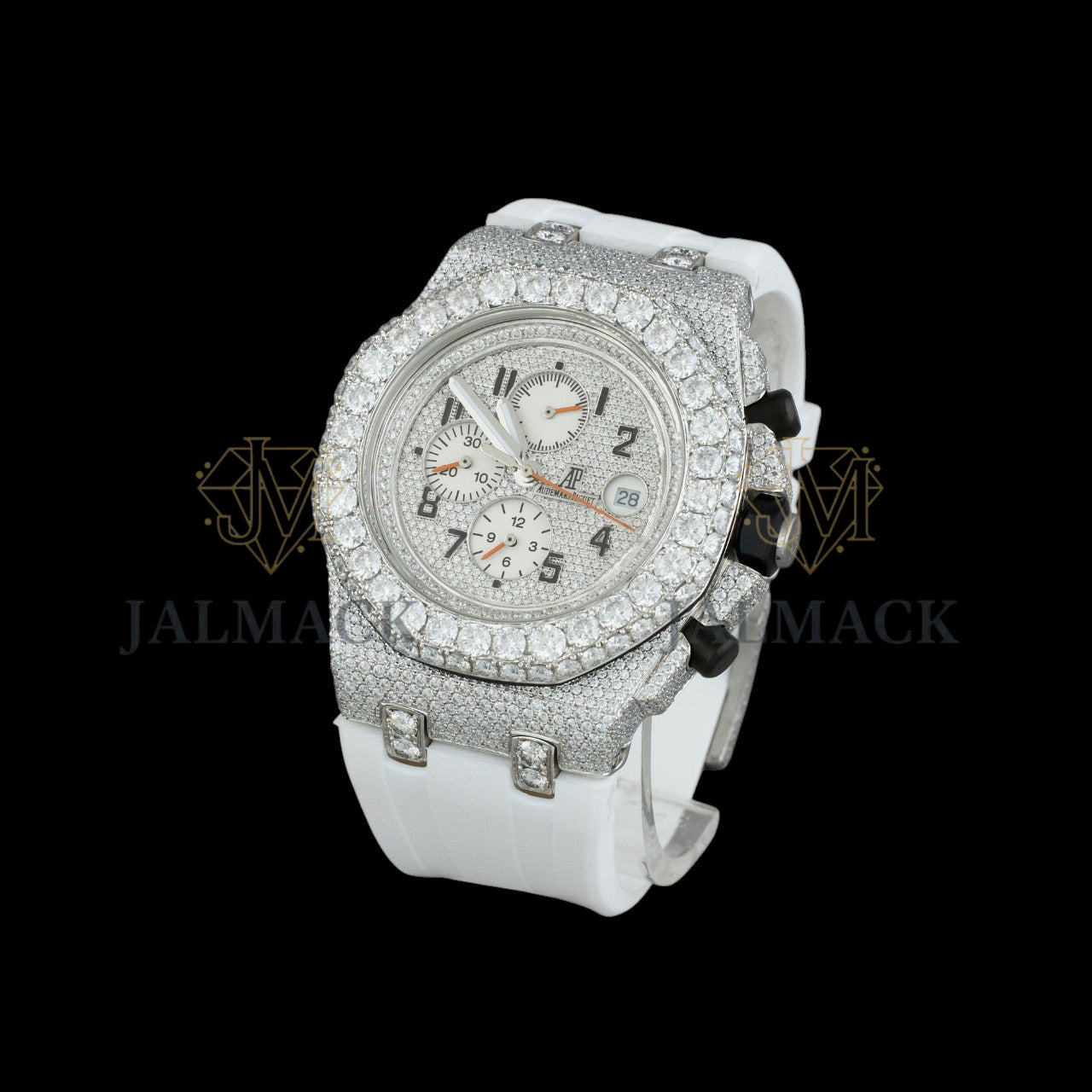 Silver Dial Arabic Numeral Round-Cut Moissanite Chronograph Watch