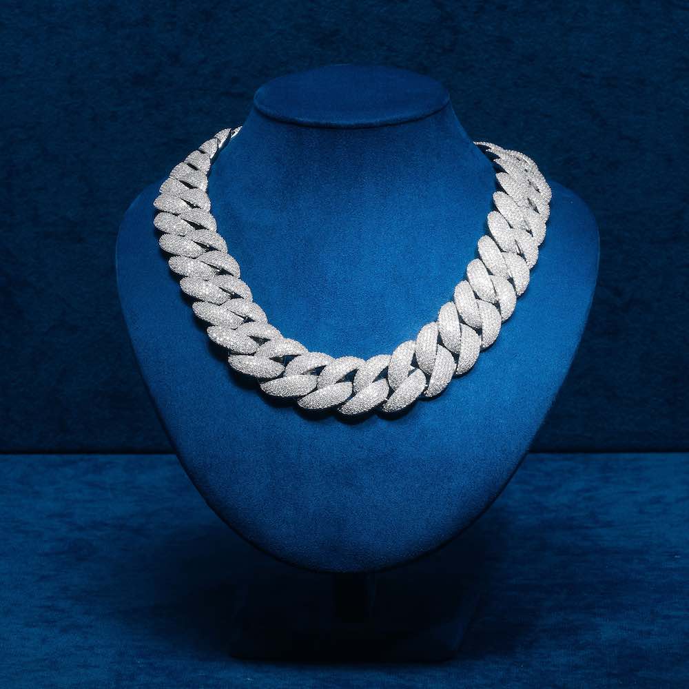 22MM Sparkling 925 Silver Moissanite Cuban Link Hip Hop Chain For Men