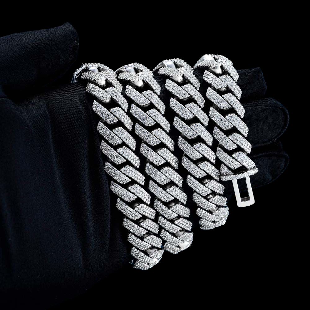 15MM Pave Cuban Link VVS1 D Color Moissanite Chain 925 Sterling Silver