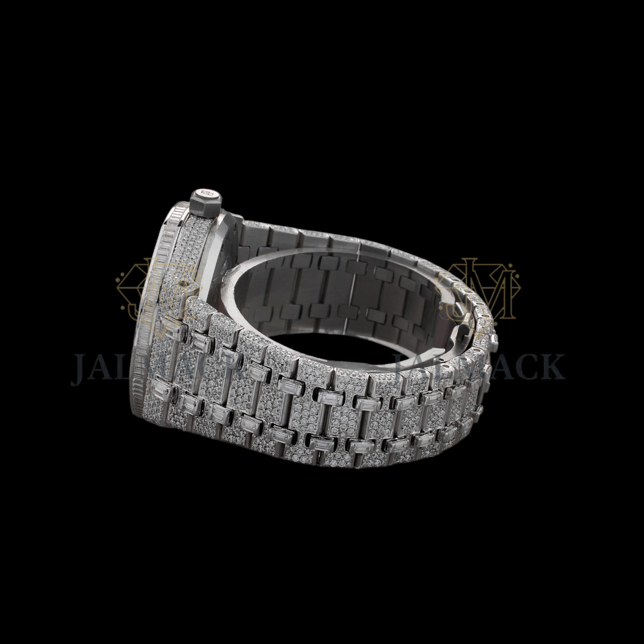 Silver Markerless Dial Baguette & Round Moissanite Automatic Watch