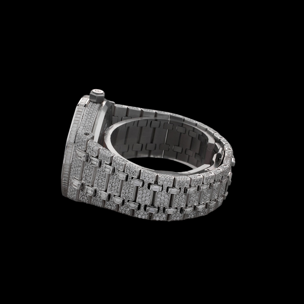Silver Markerless Dial Baguette & Round Moissanite Automatic Watch