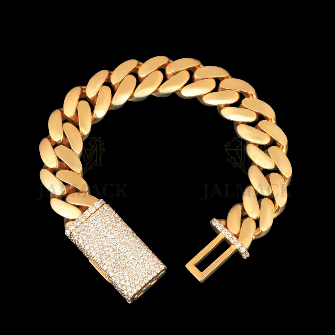 Yellow Gold Miami Cuban Bracelet with Iced Moissanite Box Clasp