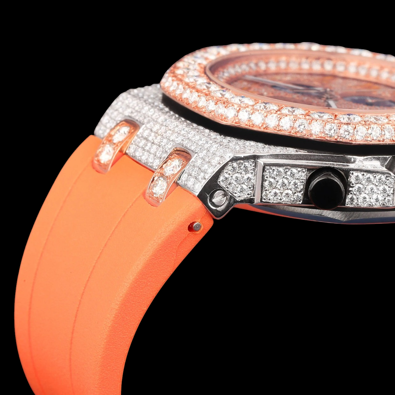 Luxury Orange Chronograph Moissanite Watch VVS1 D Color