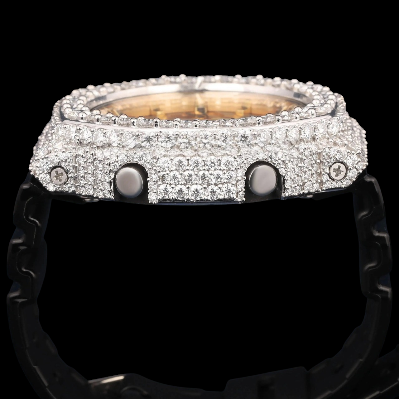 Golden Crown Black Band G-Shock VVS Moissanite Watch