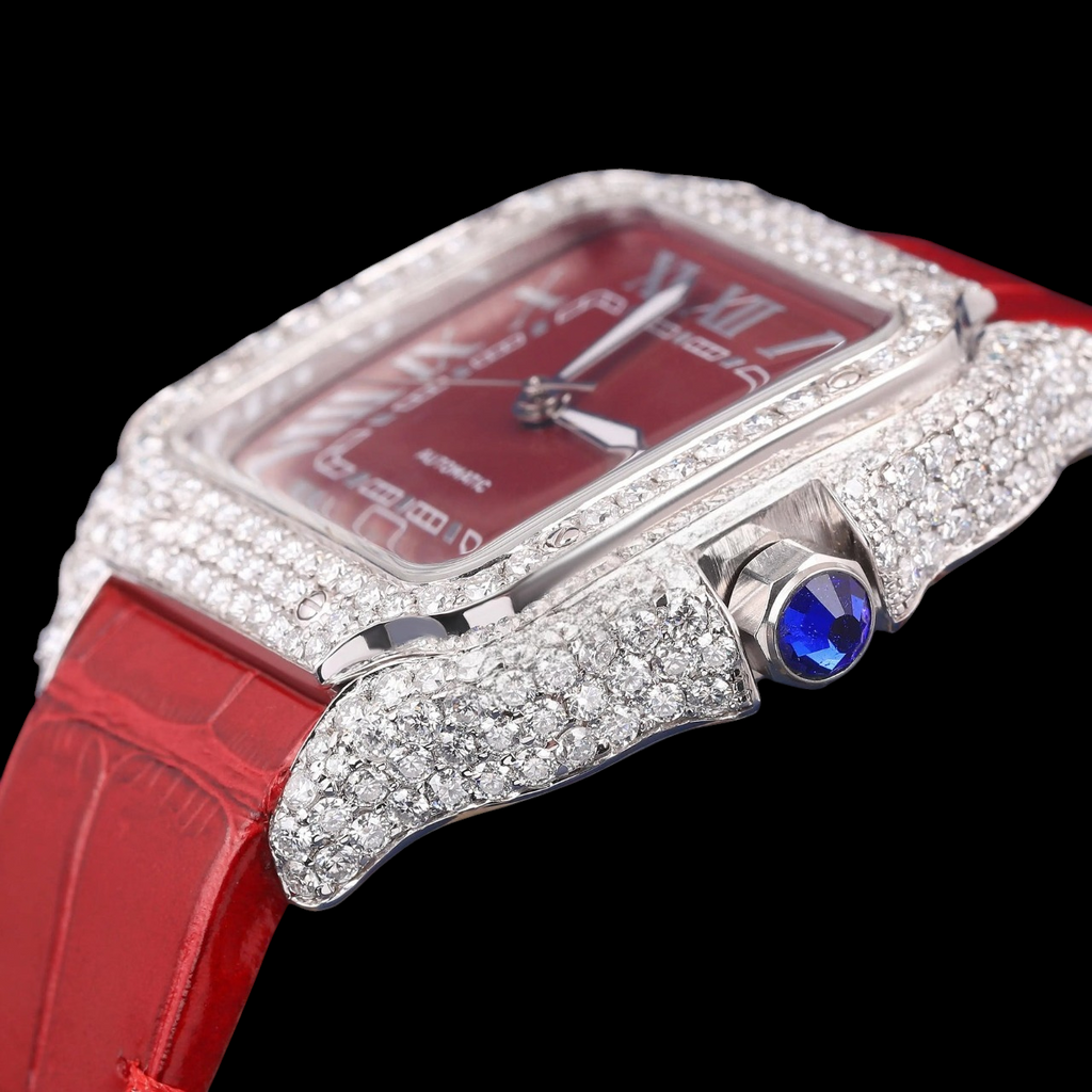 Luxury Red Dial & Iced Band VVS Moissanite Luxury Watch