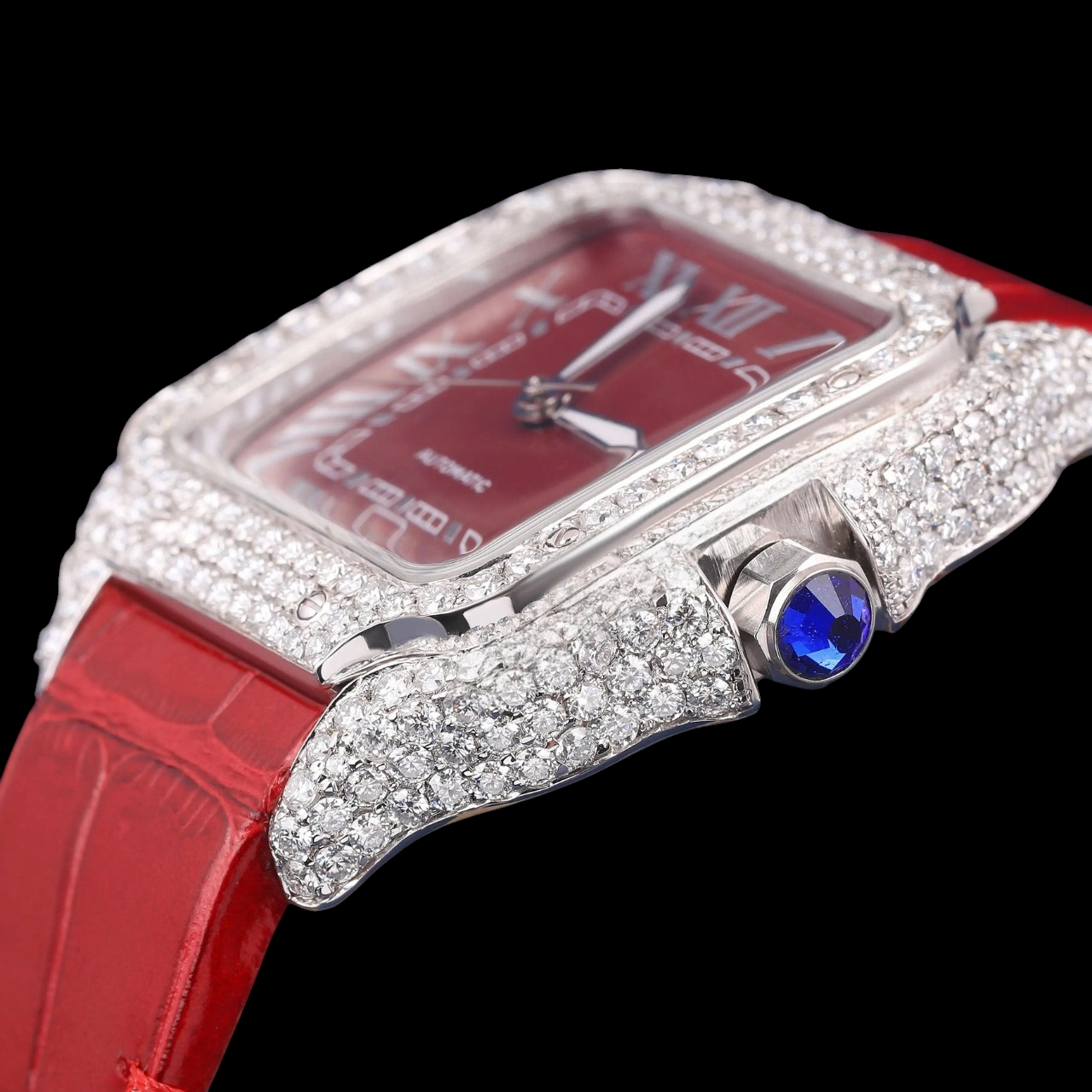 Luxury Red Dial & Iced Band VVS Moissanite Luxury Watch