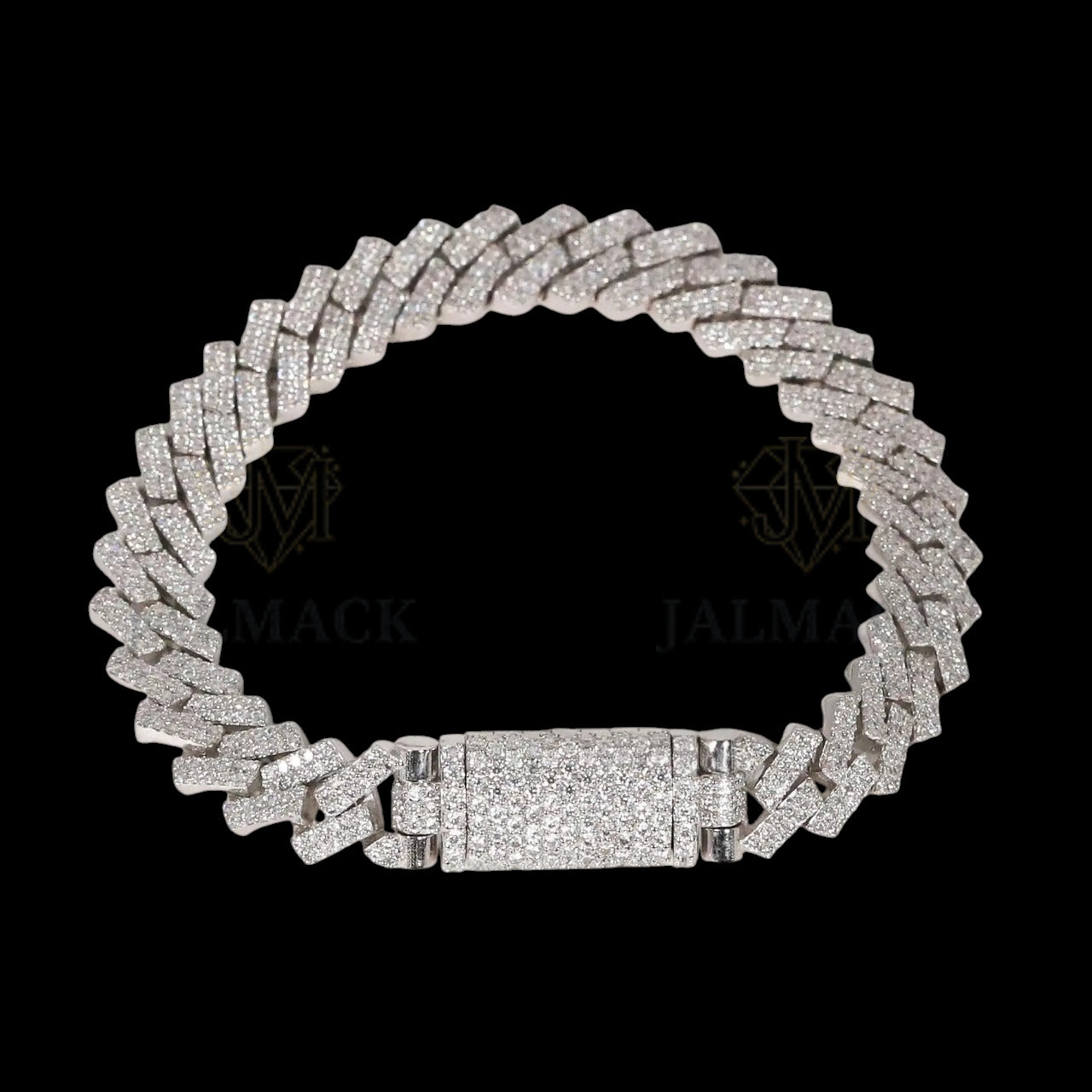 Silver Double-Row Moissanite Cuban Bracelet VVS1 Fully Iced Out