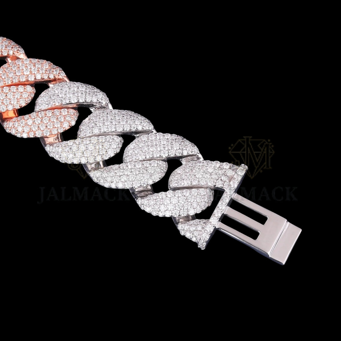 Two-Tone Rose Gold Silver Moissanite Miami Cuban Bracelet Fully Iced Out