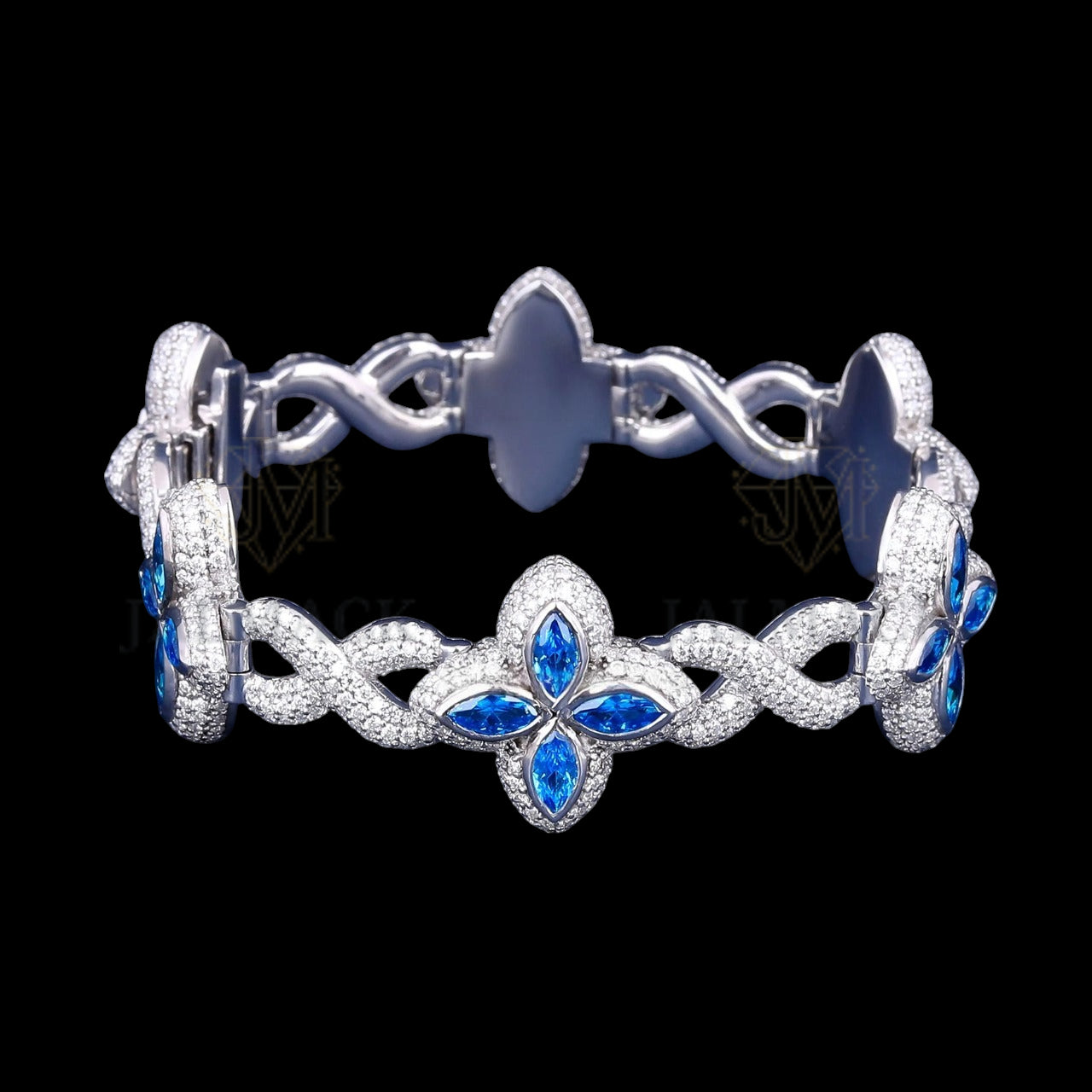Blue Marquise Floral Infinity Moissanite Bracelet VVS1 Silver