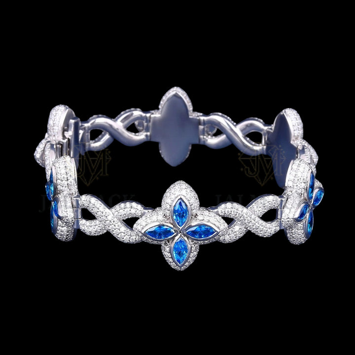 Blue Marquise Floral Infinity Moissanite Bracelet VVS1 Silver