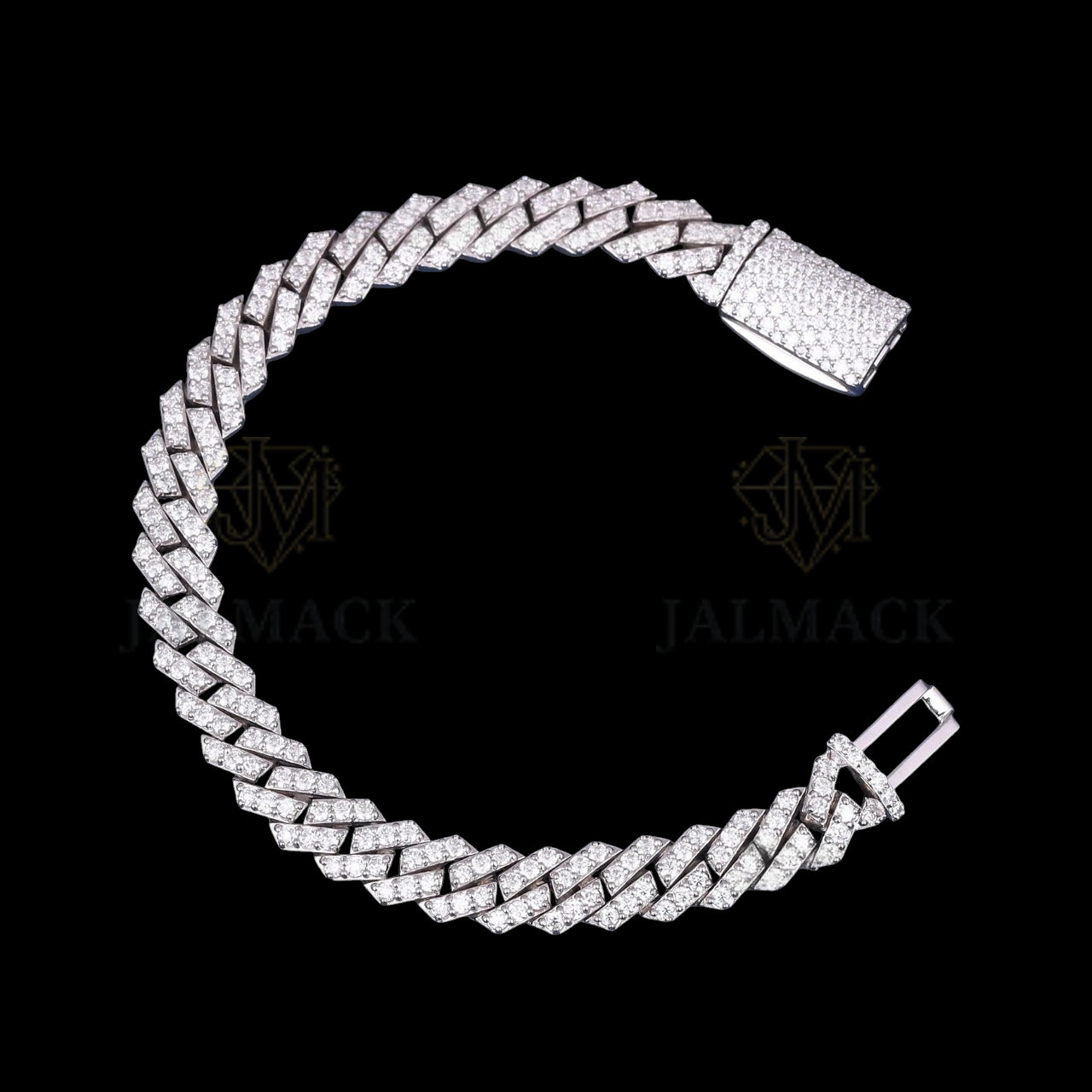 Silver Flat-Link Moissanite Cuban Bracelet VVS1 D Color Fully Iced Out