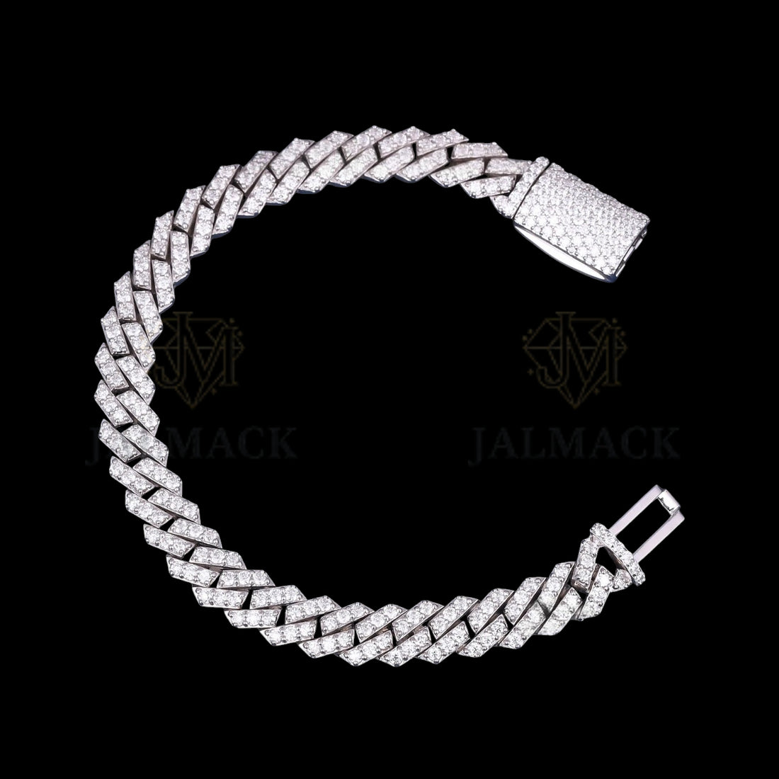Silver Flat-Link Moissanite Cuban Bracelet VVS1 D Color Fully Iced Out