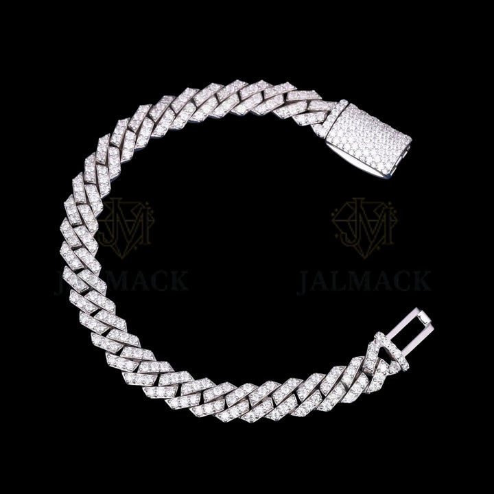 Silver Flat-Link Moissanite Cuban Bracelet VVS1 D Color Fully Iced Out