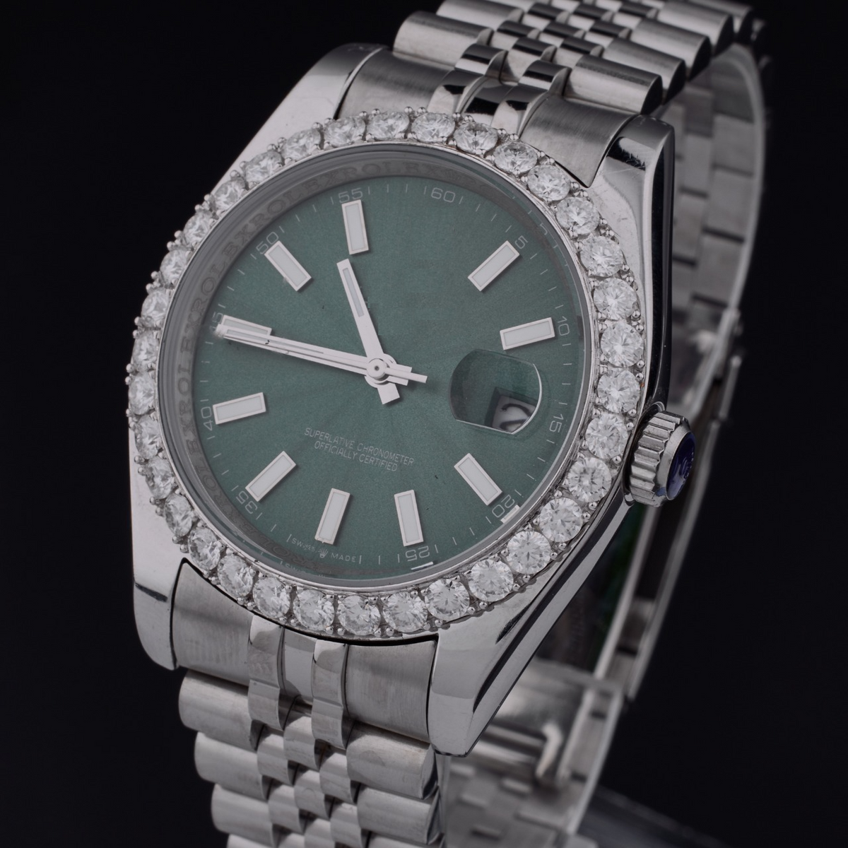 Green Dial Round-Cut Moissanite Automatic Watch