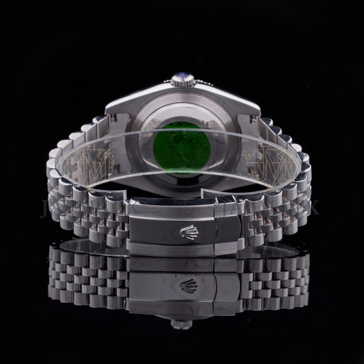 Green Dial Crown Letter Round-Cut Moissanite Bezel Watch