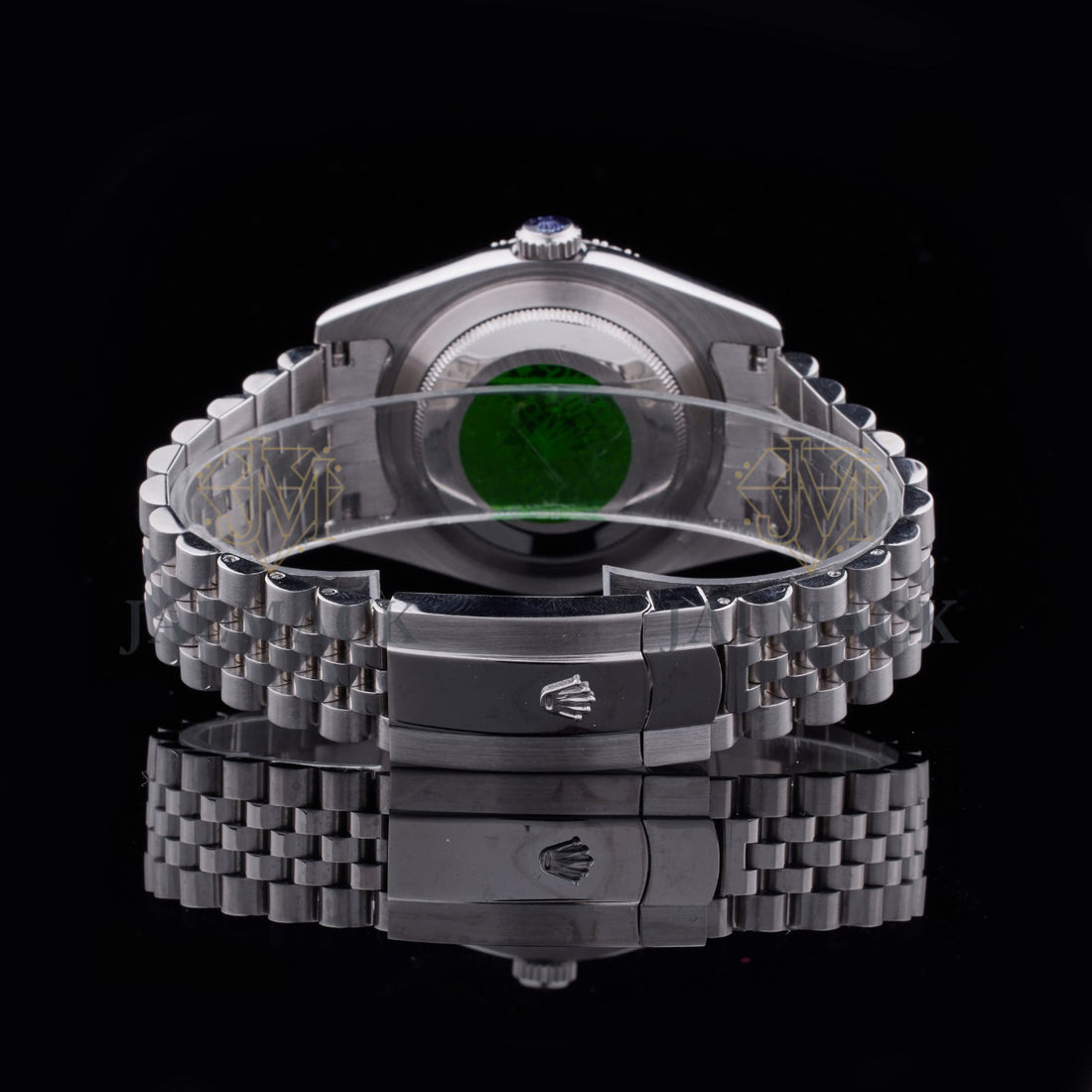 Green Dial Crown Letter Round-Cut Moissanite Bezel Watch