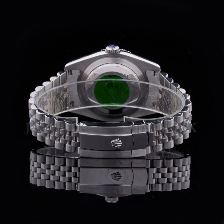 Green Dial Crown Letter Round-Cut Moissanite Bezel Watch