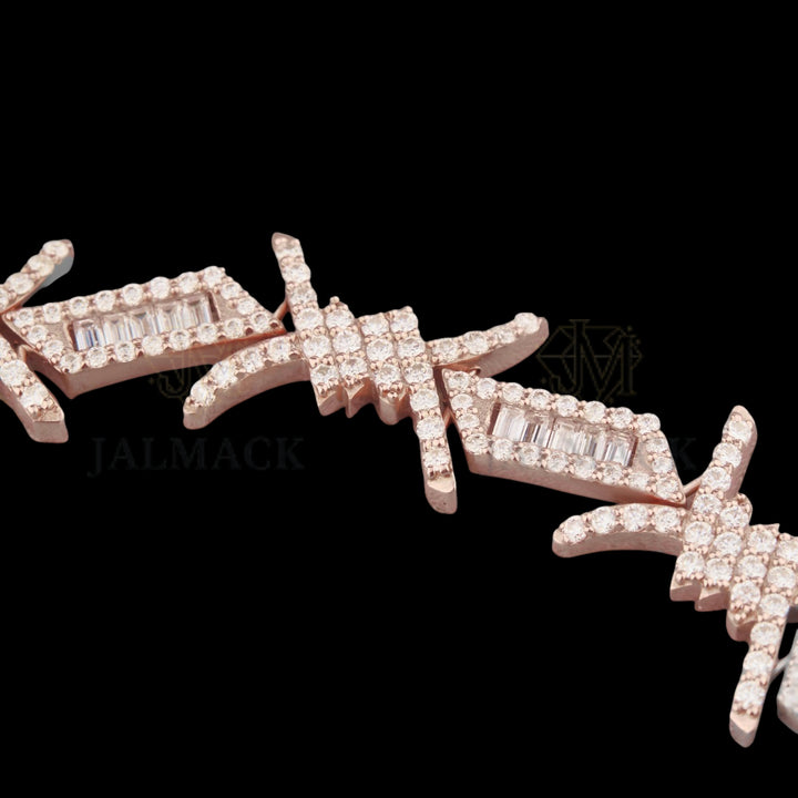 Rose Gold Barbed Wire Baguette Moissanite Bracelet VVS1