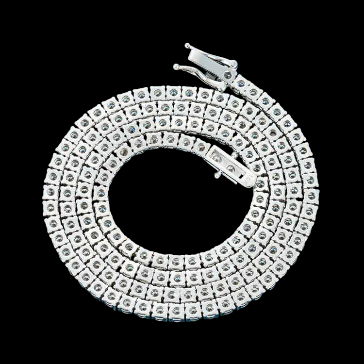 925 Sterling Silver 3MM Round Cut VVS Moissanite Tennis Chain Necklace