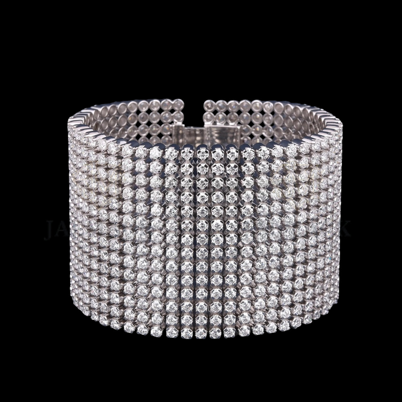 Wide Multi-Row Moissanite Cuff Bracelet VVS1 D Color Silver