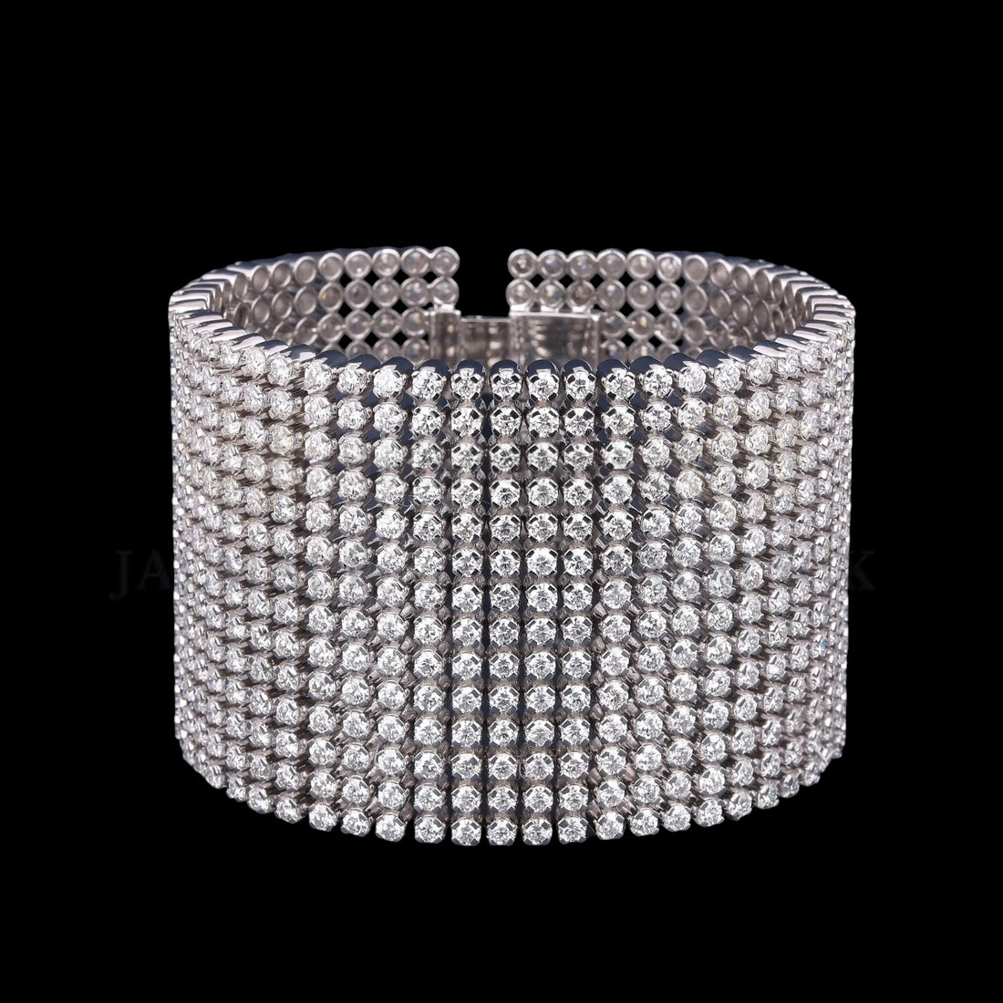 Wide Multi-Row Moissanite Cuff Bracelet VVS1 D Color Silver