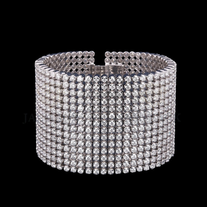 Wide Multi-Row Moissanite Cuff Bracelet VVS1 D Color Silver