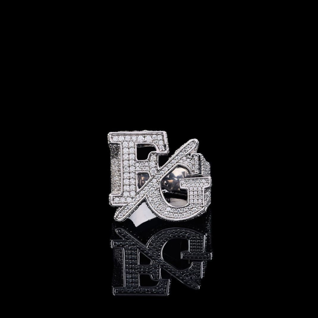 Custom Three-Letter Moissanite Monogram Ring Fully Iced Out