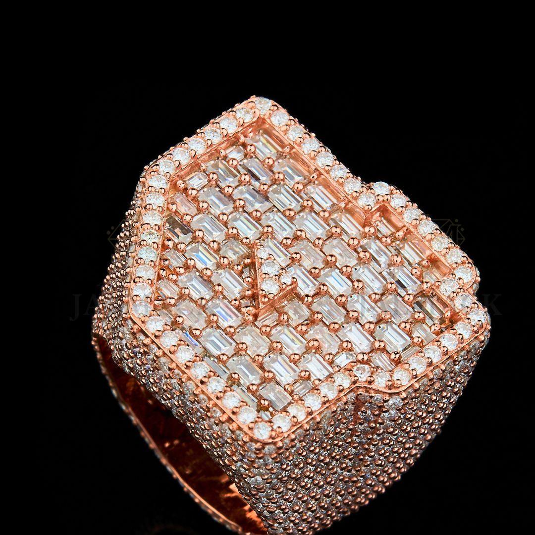 Rose Gold Baguette Number 4 Moissanite Statement Ring