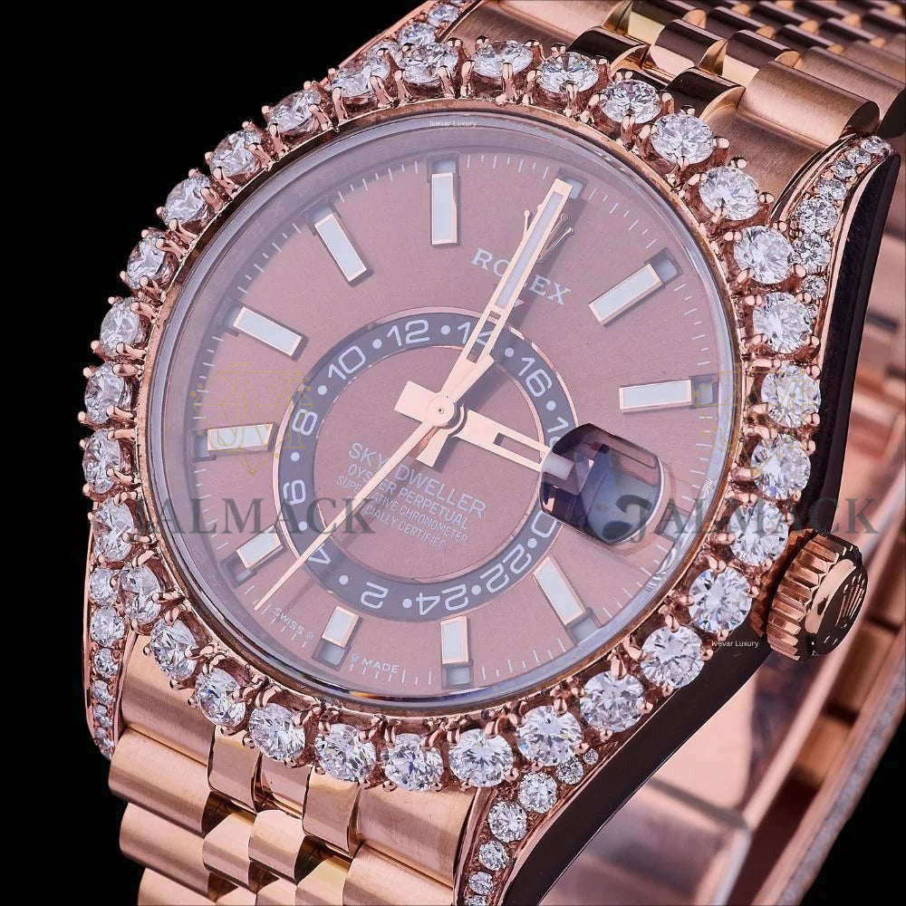 Chocolate Dial Baton Marker Round-Cut Moissanite Automatic Watch