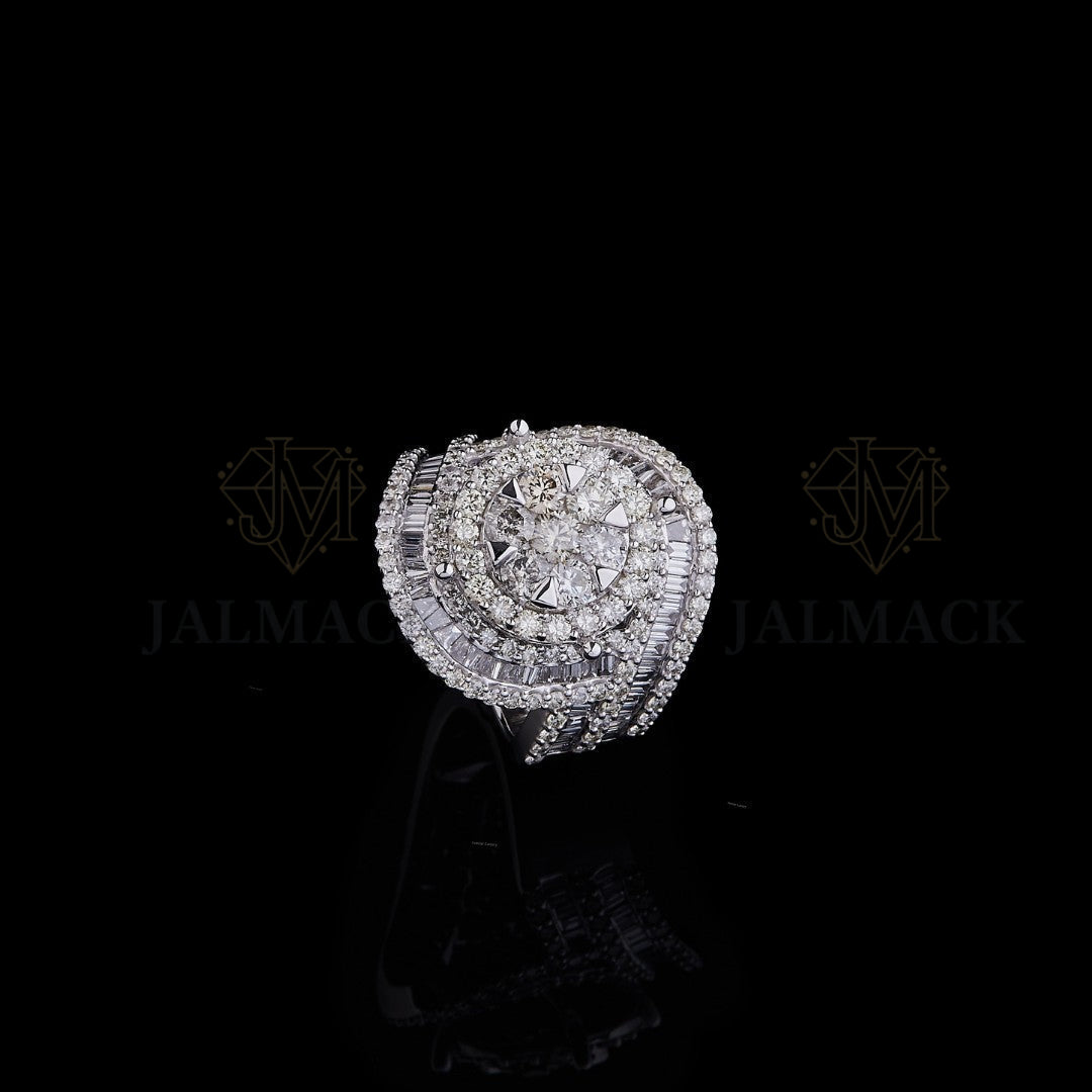 Round Moissanite Baguette Halo Men’s Statement Ring