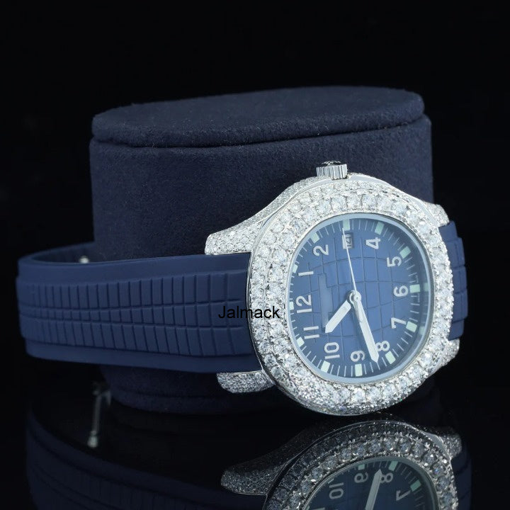 Luxury Blue Moissanite Watch for Men | Iced Out VVS Moissanite Timepiece