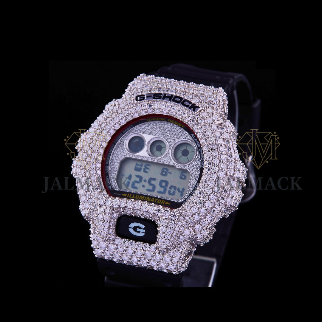 Grey LCD Digital Letter Round-Cut Moissanite Black Strap Watch