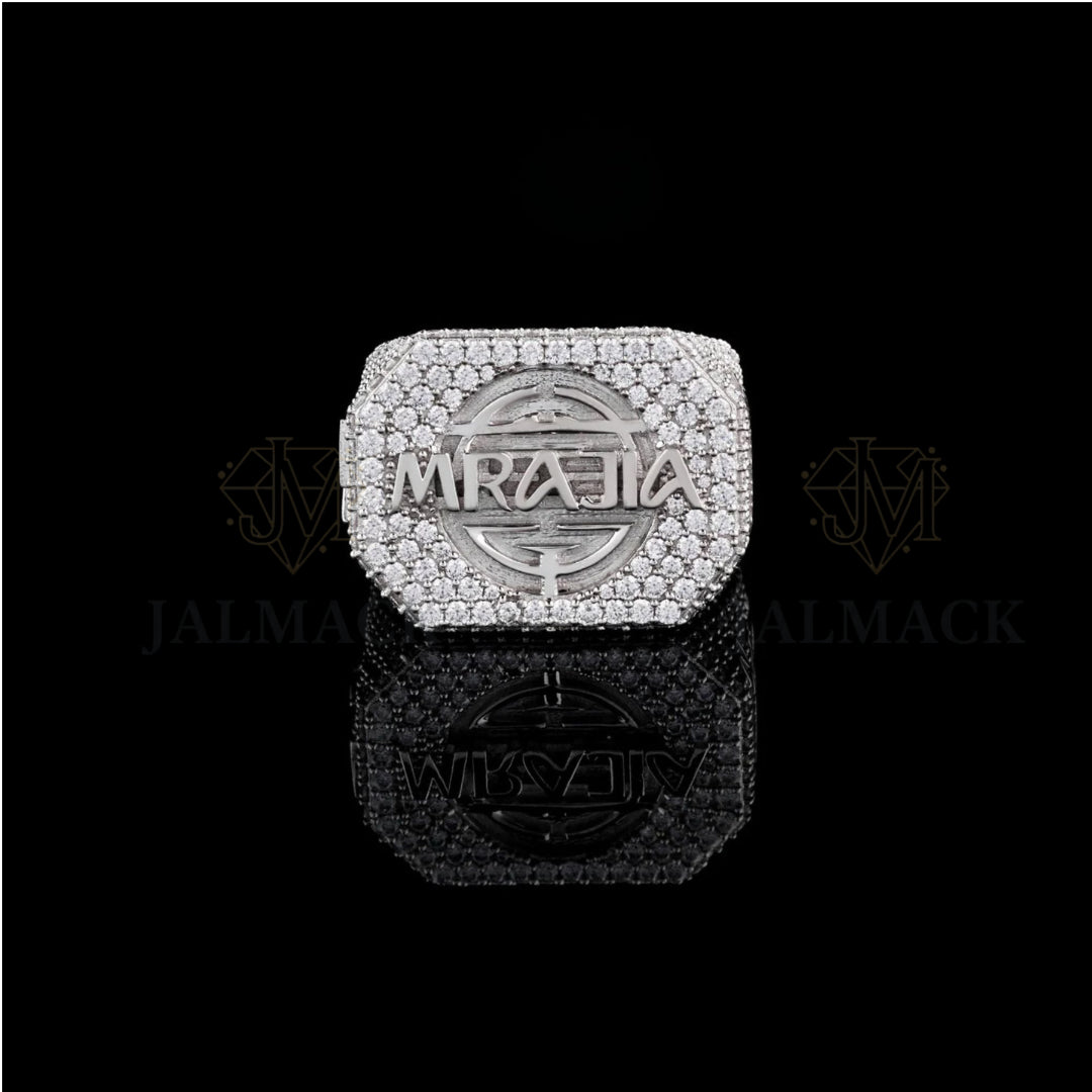 Custom Name Fully Iced-Out Moissanite Signet Ring