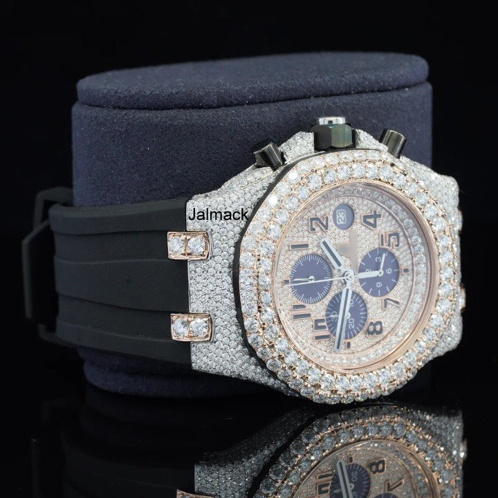 Luxury Fully Iced Out Rose Gold Moissanite Chronograph Watch for Men