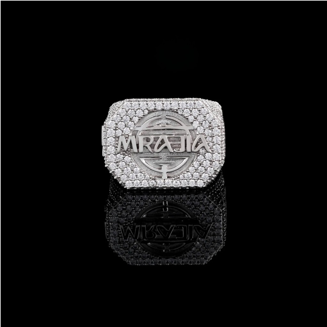 Custom Name Fully Iced-Out Moissanite Signet Ring