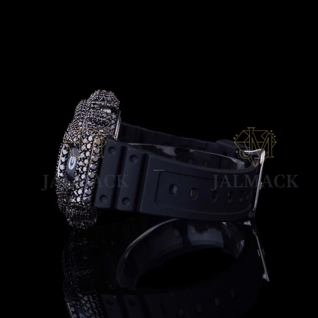 Grey LCD Digital Letter Round-Cut Black Moissanite Watch