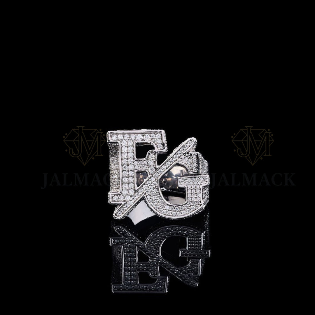 Custom Three-Letter Moissanite Monogram Ring Fully Iced Out