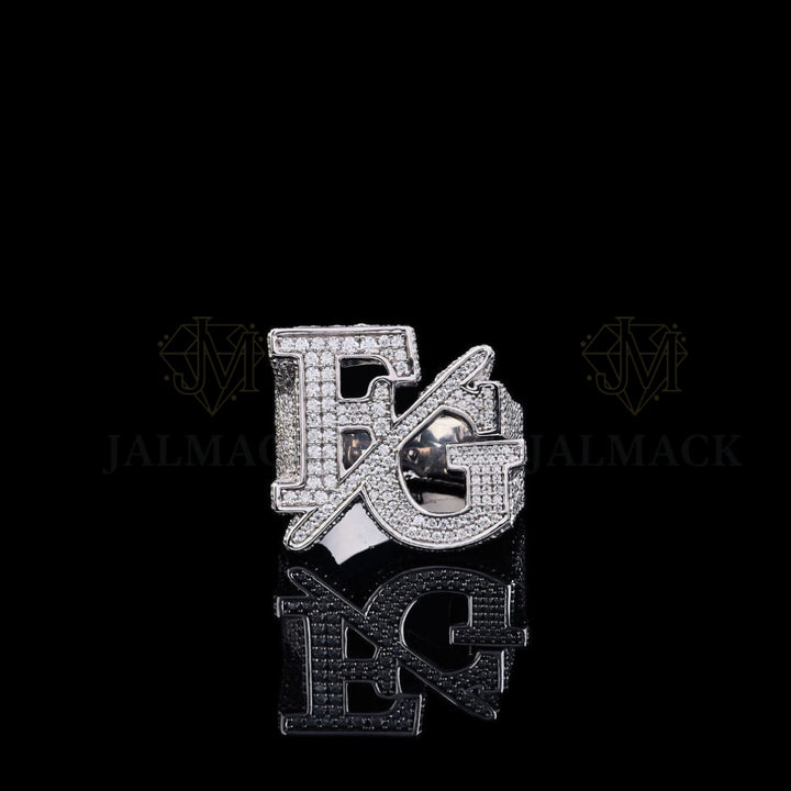 Custom Three-Letter Moissanite Monogram Ring Fully Iced Out