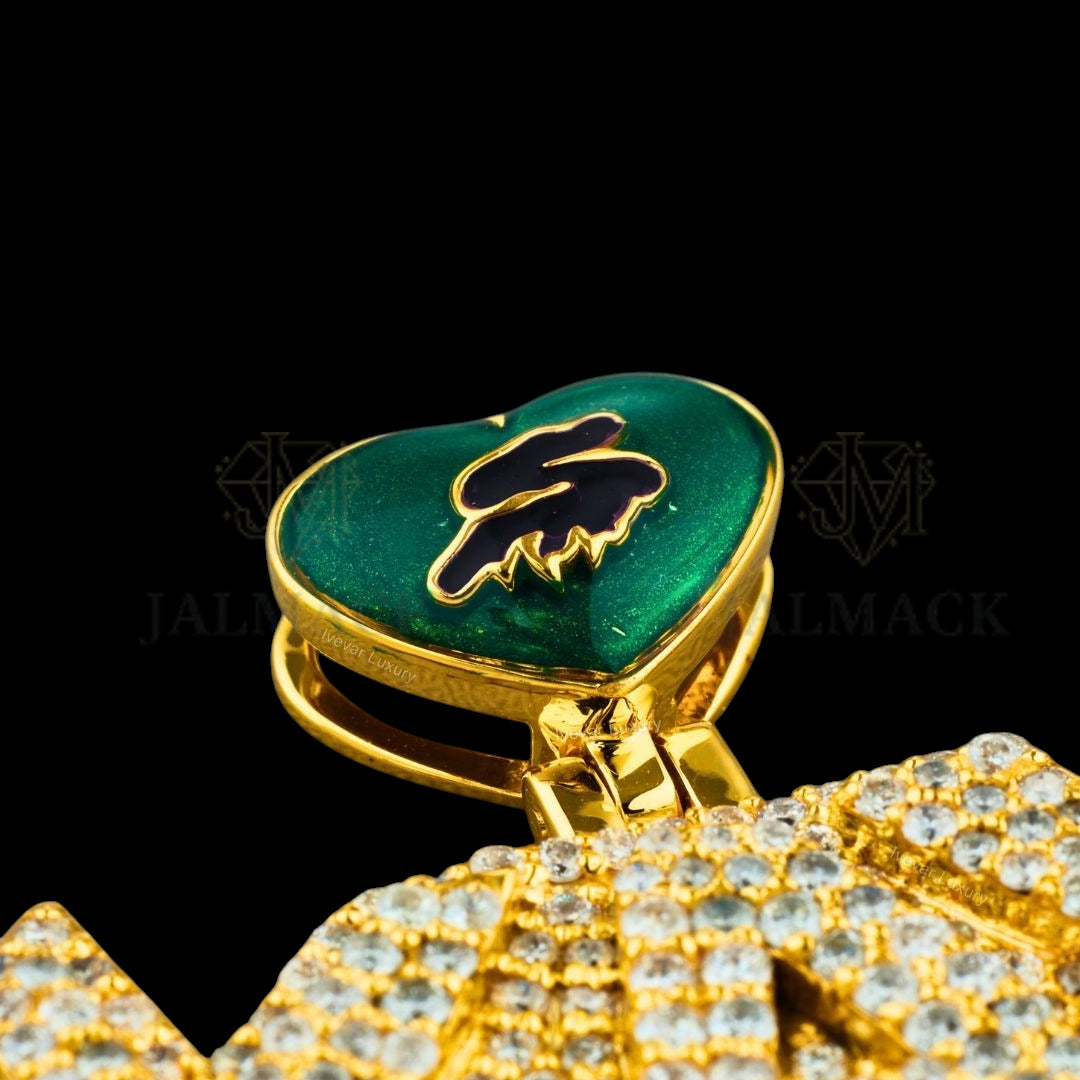 Custom Graffiti Moissanite Word Pendant with Heart Bail Fully Iced Out