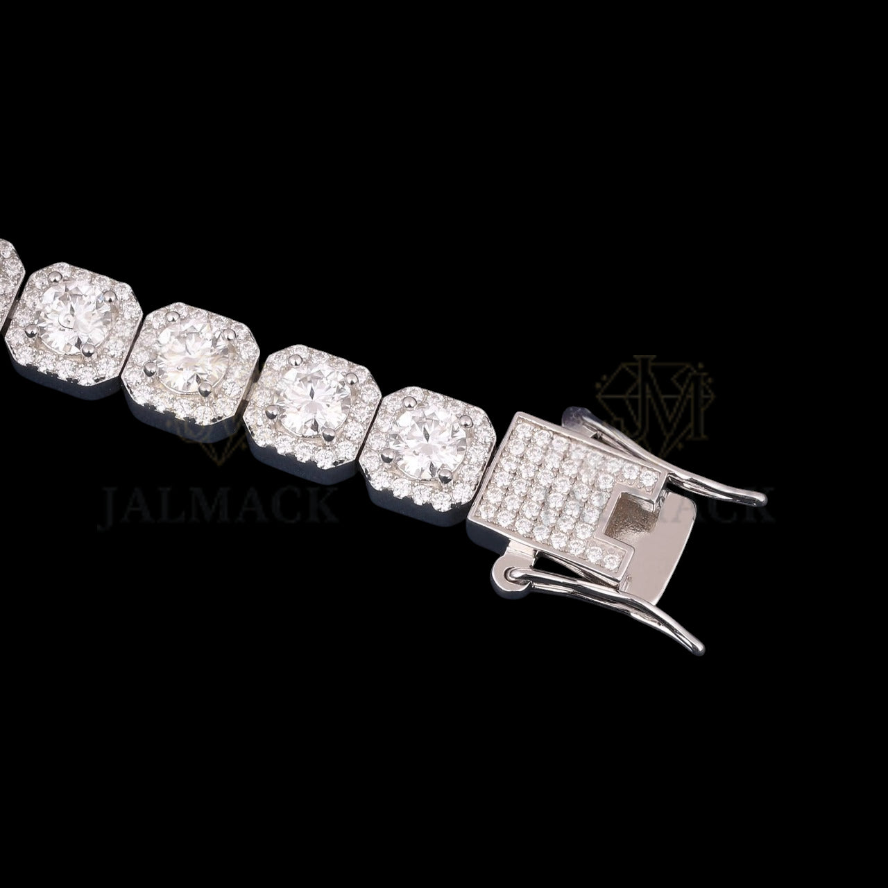 Cushion Halo Moissanite Link Bracelet VVS1 D Color Silver