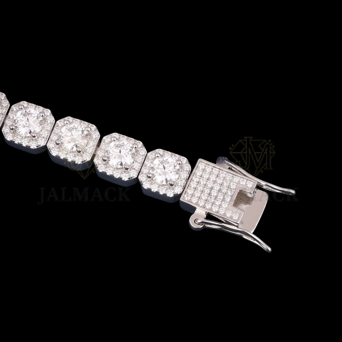 Cushion Halo Moissanite Link Bracelet VVS1 D Color Silver