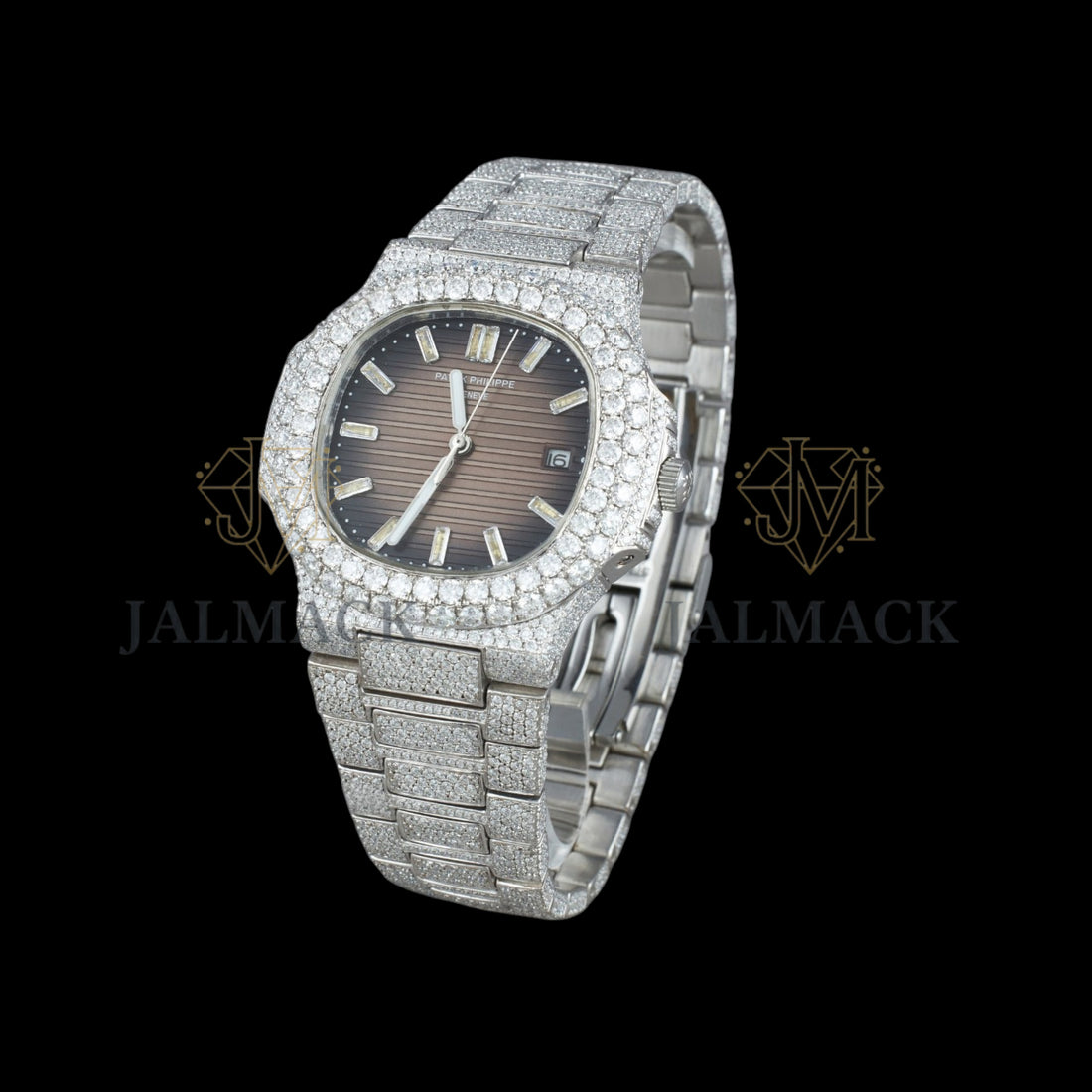 Chocolate Dial Baguette Marker Round-Cut Moissanite Watch