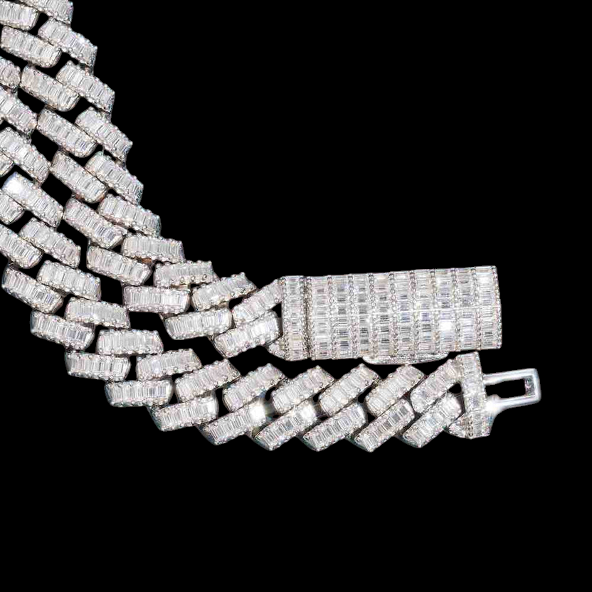 13MM Baguette VVS Moissanite Cuban Link Chain 925 Sterling Silver