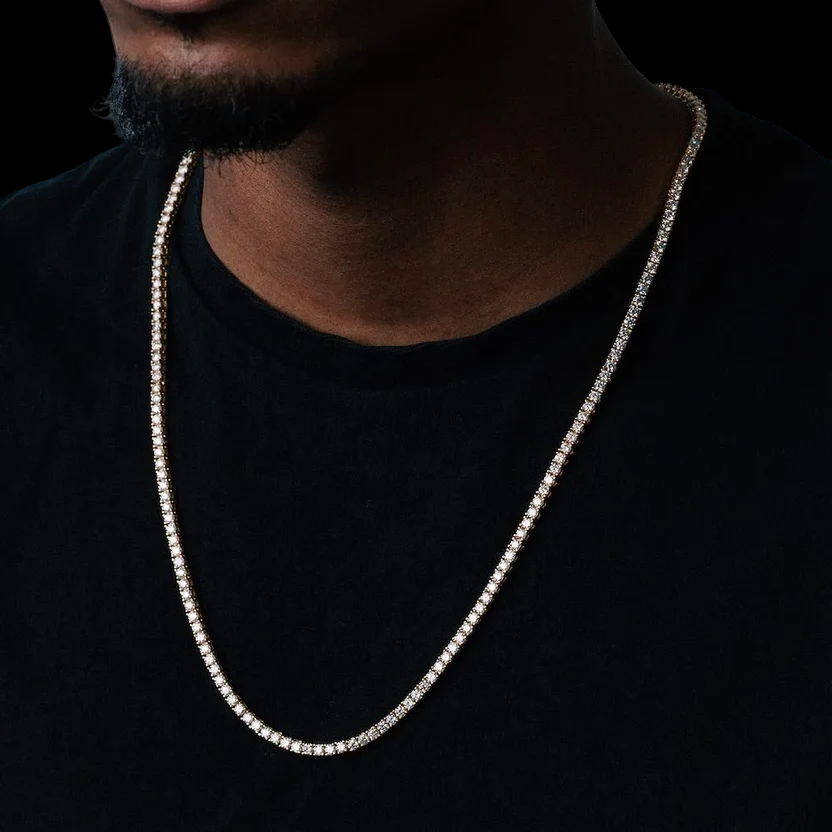 925 Sterling Silver 3MM Round Cut VVS Moissanite Tennis Chain Necklace