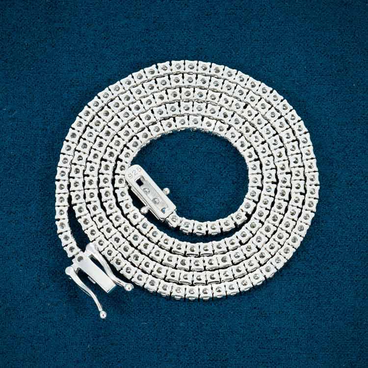 2MM Round Cut VVS Moissanite Tennis Chain 925 Sterling Silver