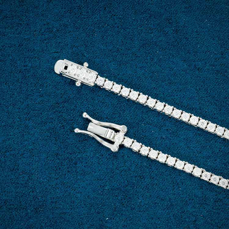 2MM Round Cut VVS Moissanite Tennis Chain 925 Sterling Silver