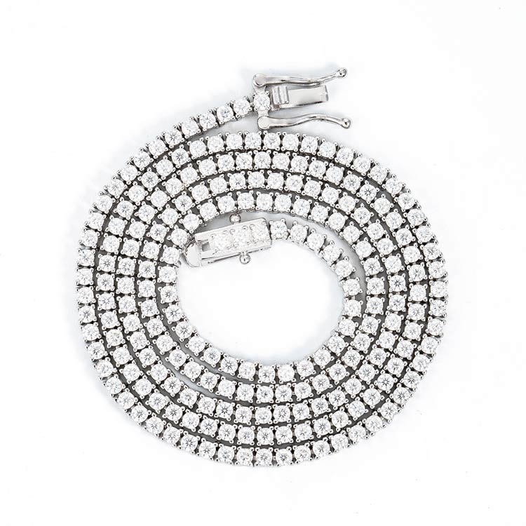 2MM Round Cut VVS Moissanite Tennis Chain 925 Sterling Silver