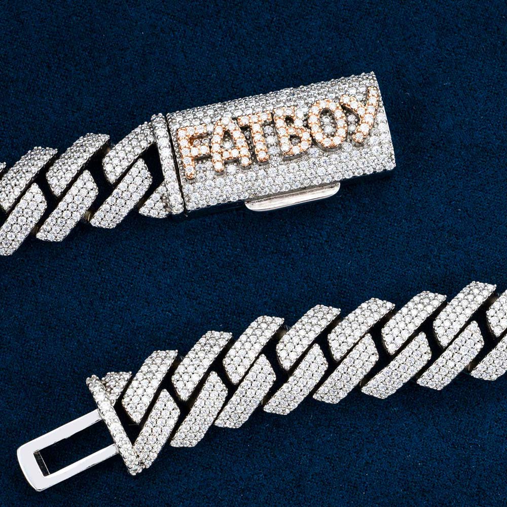 15MM Pave Cuban Link VVS1 D Color Moissanite Chain 925 Sterling Silver
