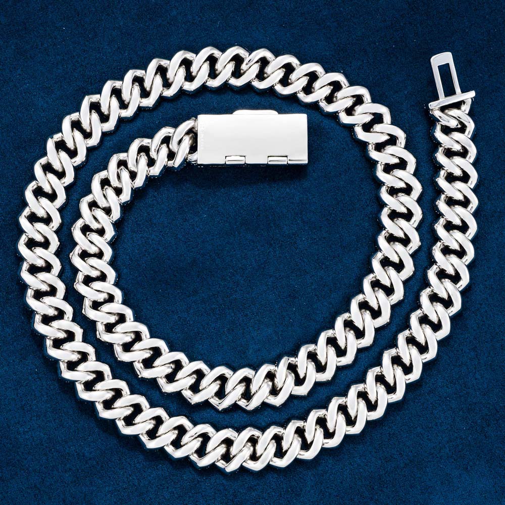 15MM Pave Cuban Link VVS1 D Color Moissanite Chain 925 Sterling Silver